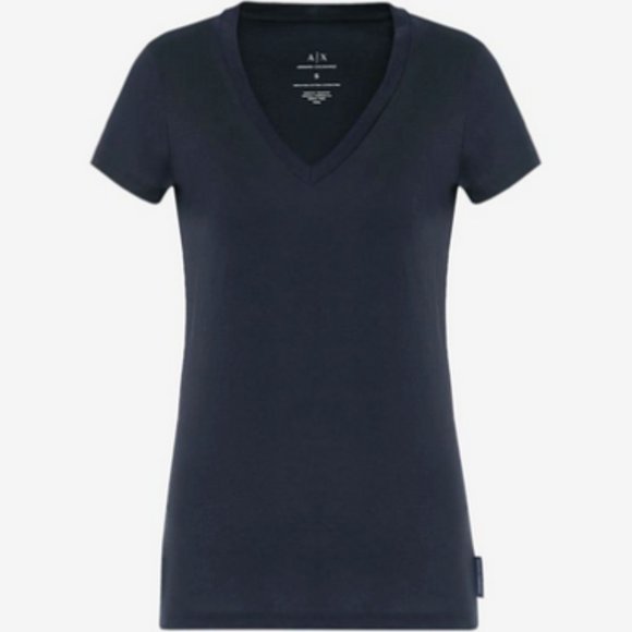 Armani Exchange Women's Slim Fit V- Neck Short Sleeve T-Shirt‎ Navy - Picture 1 of 5